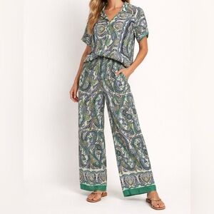 Haute Hippie Paisley Lounge Top & Bottoms Set in Green Blue Size S